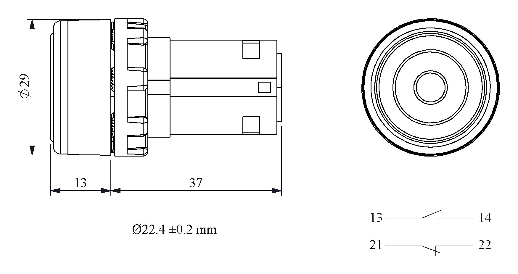 MB102FS, Кнопка нажимная моноблочная с фиксацией жёлтая, 22 мм, IP 40 ...