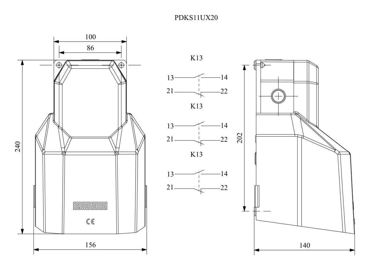 PDKS11UX20, Педаль с защитной крышкой, 2 скорости 3x(1НО+1НЗ) EMAS ...