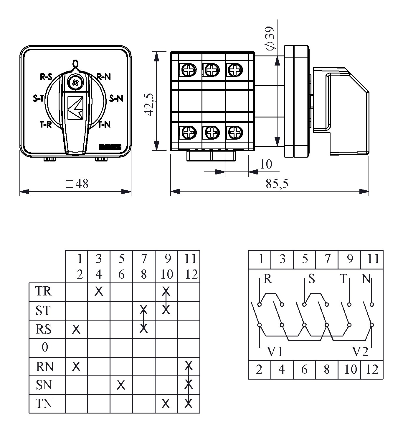 PSA020OK723S, Переключатель предела для вольтметра (фаза-нейтраль, фаза ...