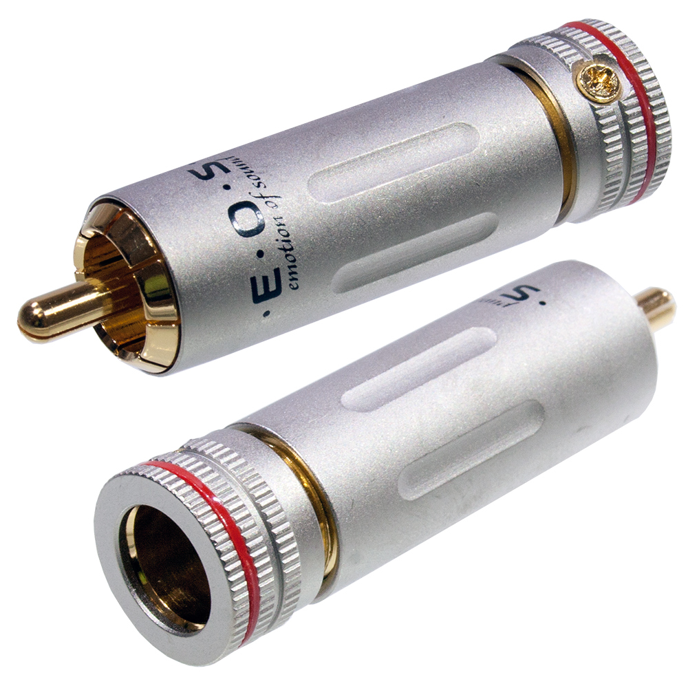 КИТАЙ 1-222G RED, штекер RCA металл бронза цанга на кабель d до 9.0мм,красный "позолоченный"
