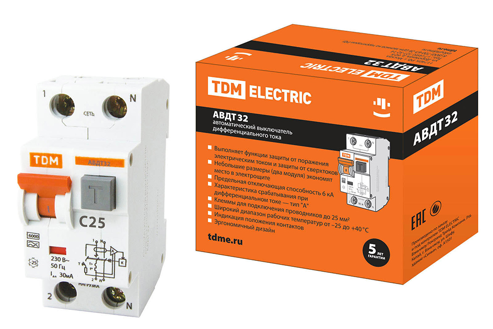 TDM electric SQ0202-0031, АВДТ 32 C25, дифференциальный автомат 30мА