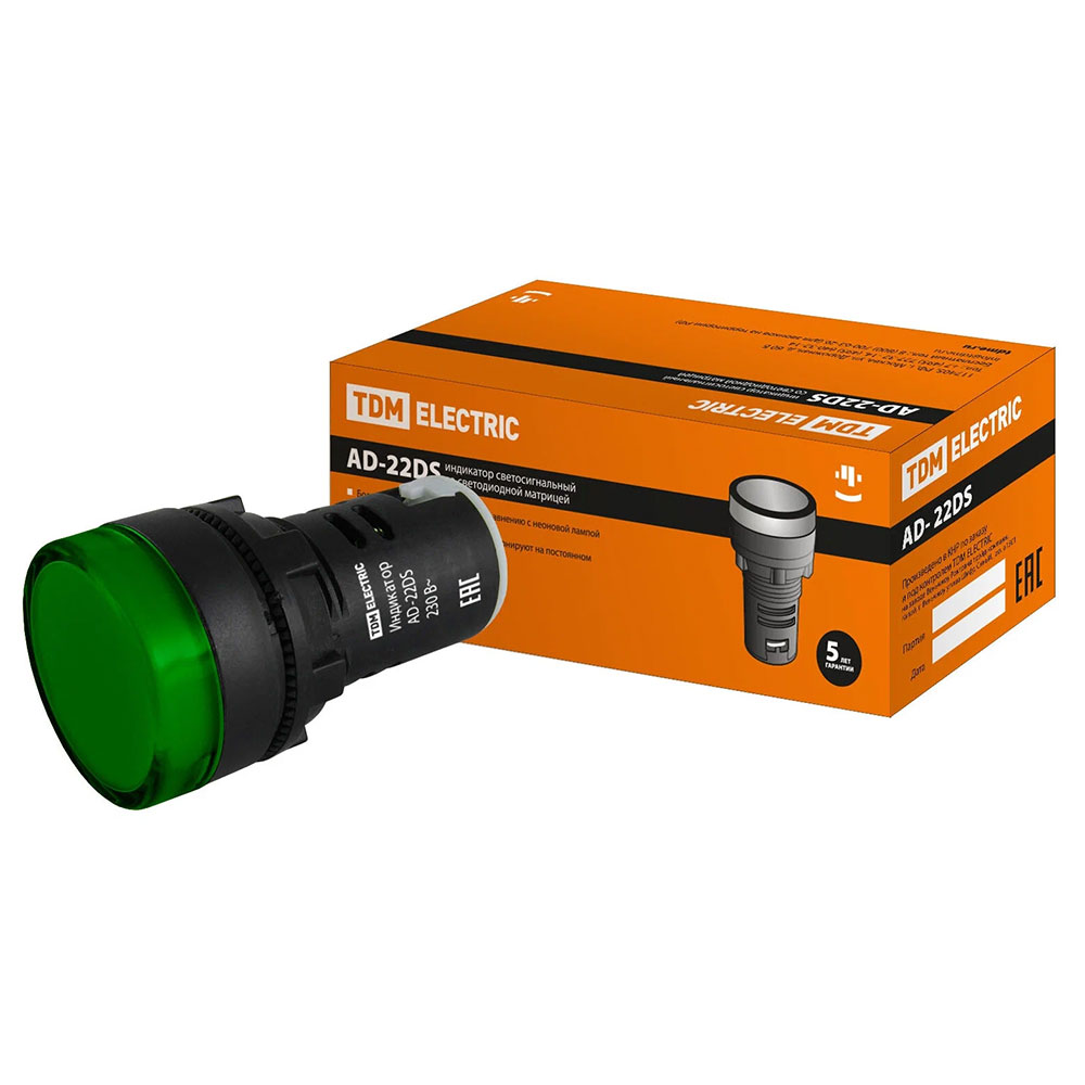 TDM electric SQ0702-0004, AD-22DS (LED), лампа 22мм зеленая 230В