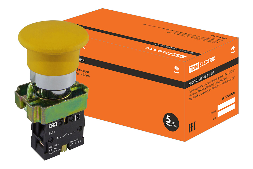 TDM electric SQ0704-0045, BС51 кнопка "Грибок" без подсветки желтая 1з