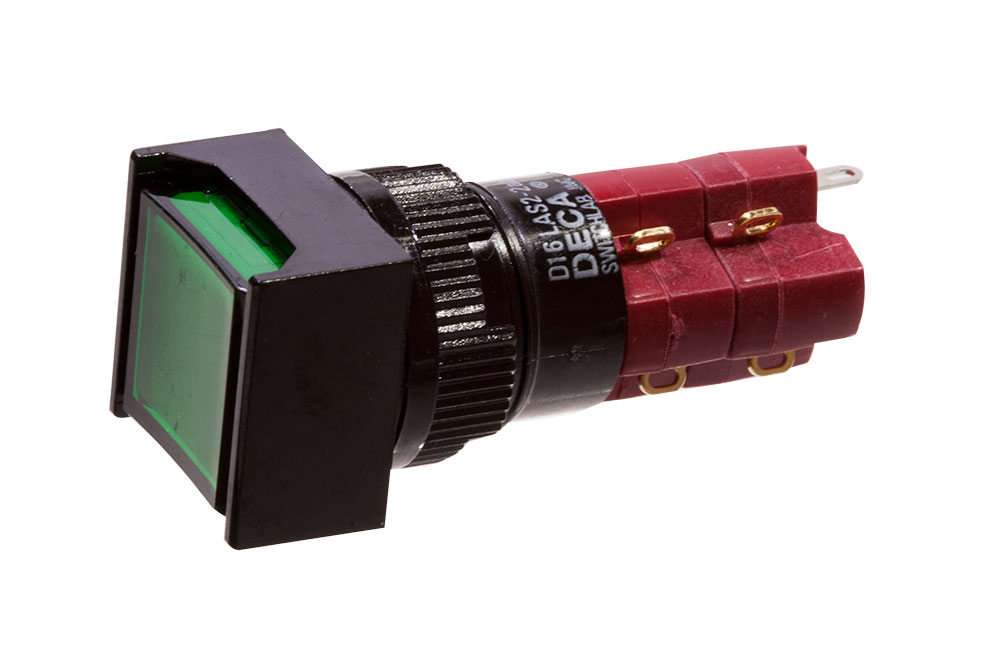 D16LAS2-2ABKG, кнопка с фиксацией 250В 5А, LED подсветка 24В DECA ...