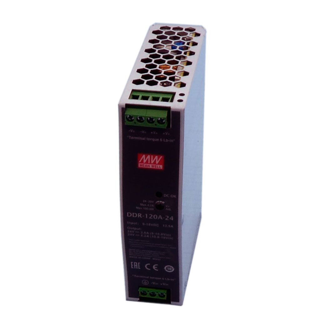 Mean Well DDR-120A-24, DC-DC 100.8Вт вх 9-18В DC вых 24В/4.2А изоляция 4000В DC в кожухе на DIN-рейку 32х125.2
