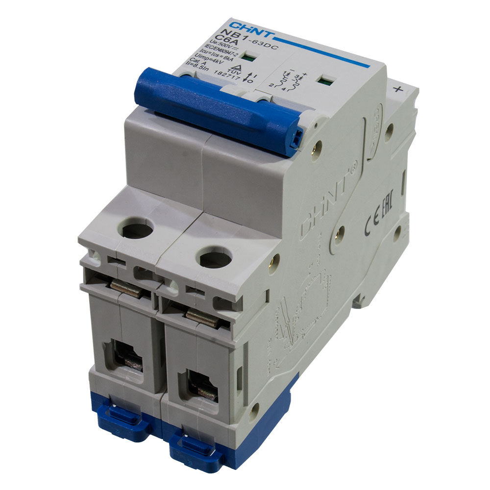 CHINT 182717, Авт. выкл. NB1-63DC 2P 6A 6кА х-ка C 500В DC