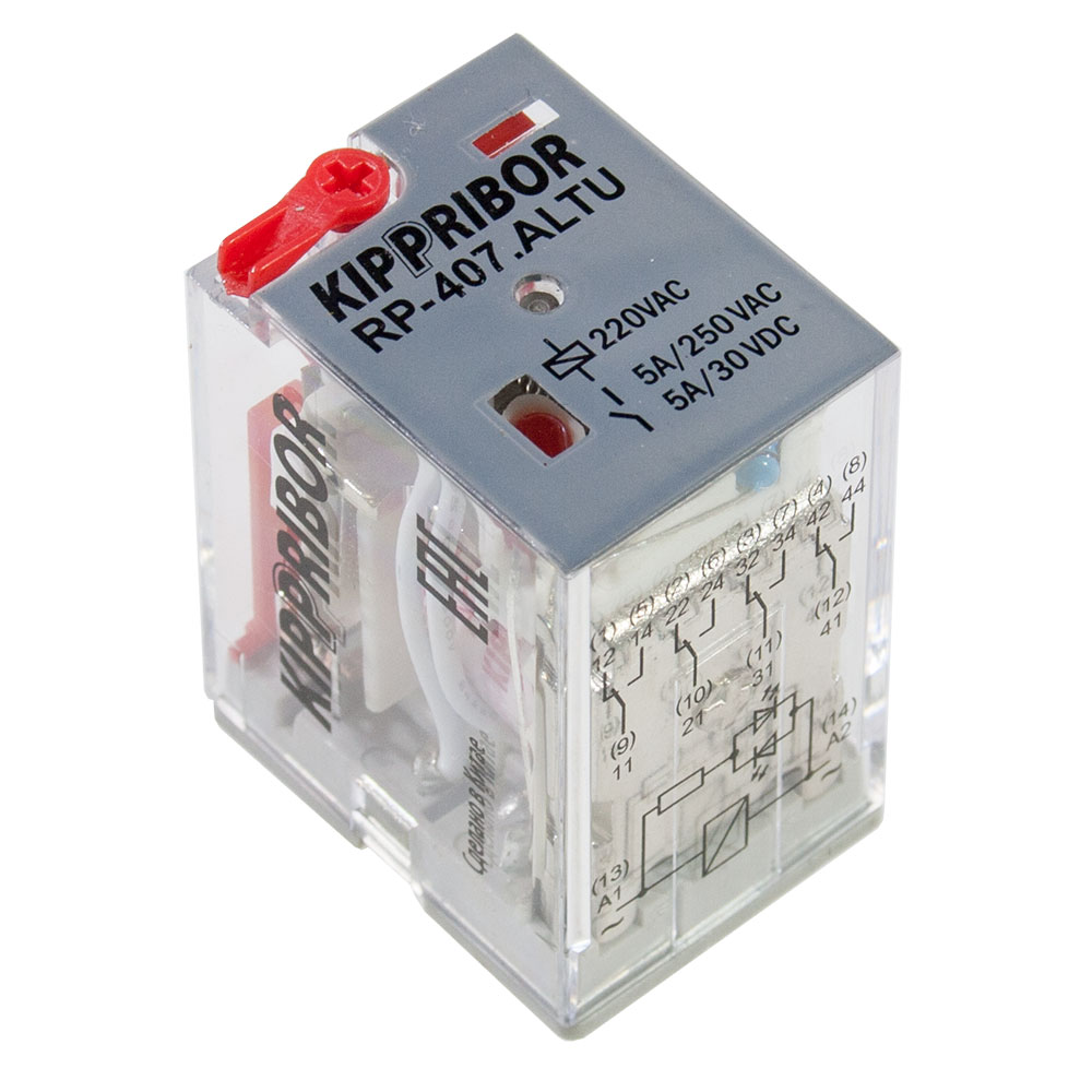 KIPPRIBOR Кипприбор RP-407.ALTU, Реле промежуточное 4FormC 220VAC 5A/250В, механ. индикатор, LED, дублер
