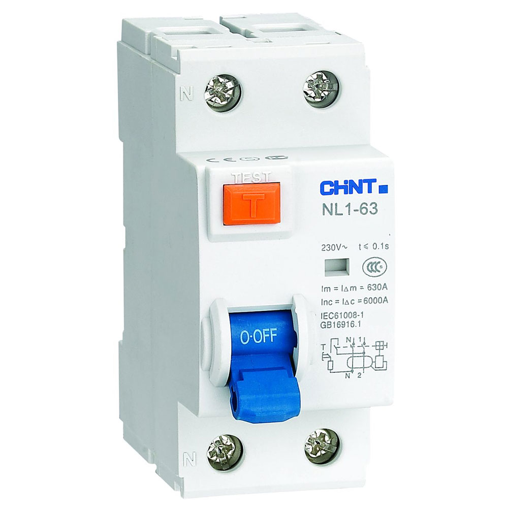 CHINT 200214, УЗО NL1-63 2P 63A 30mA 6kA тип AC (DB)