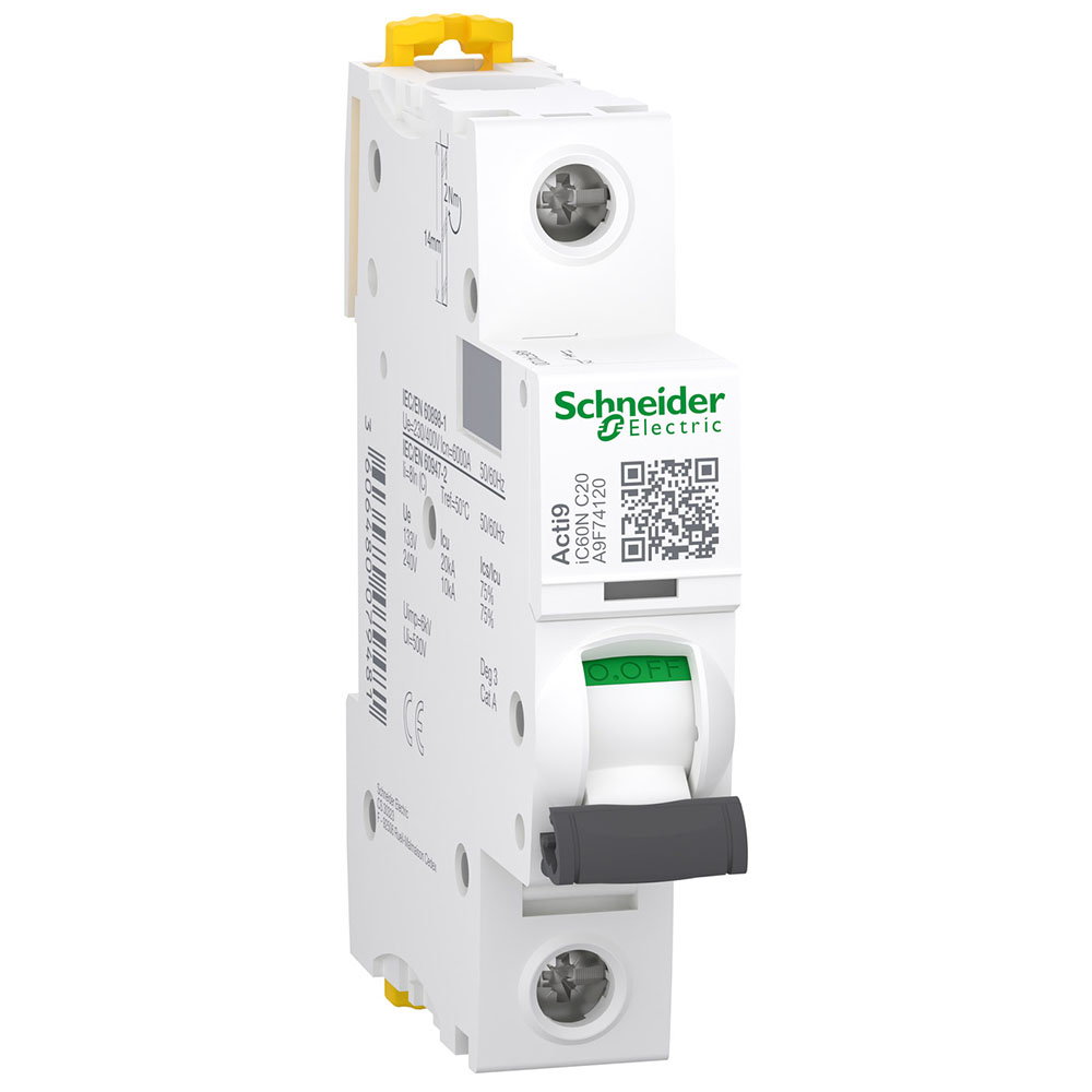 Schneider A9F74120, Автоматический выключатель ACTI9 iC60N 1P 20А С  6кА