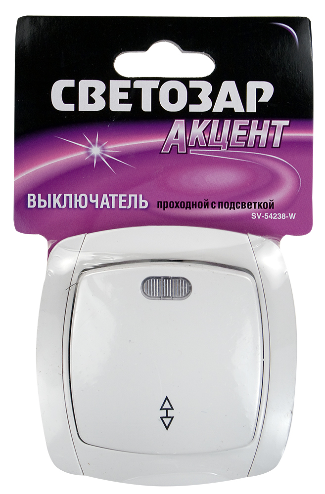 СВЕТОЗАР SV-54238-W ВЫКЛЮЧАТЕЛЬ ПРОХОДНОЙ ОДНОКЛАВ.С ПОДСВЕТКОЙ В СБОРЕ 10А