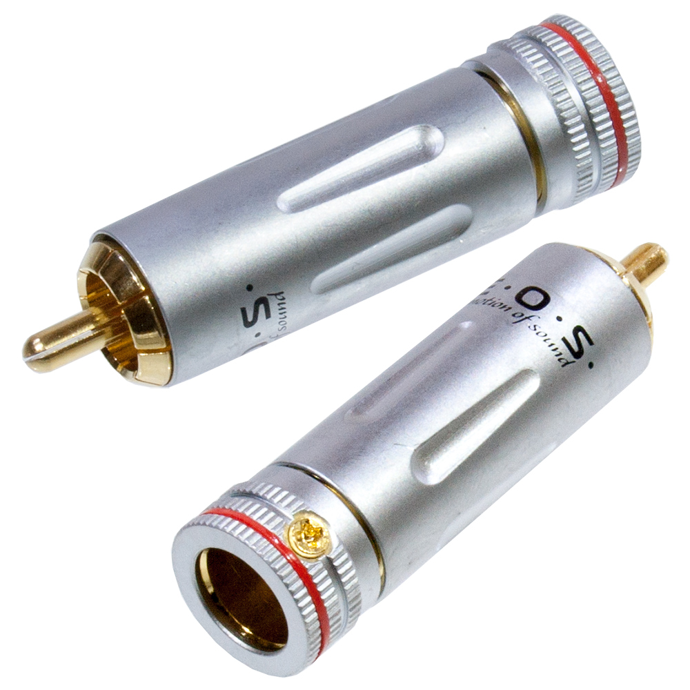 Китай 1-222G RED, штекер RCA металл цанга на кабель d до 9.0мм красный "позолоченный"