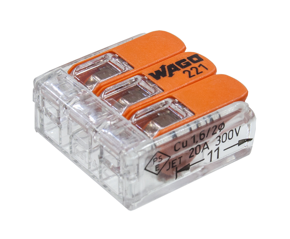 221-413, клемма 3-проводная 0.14-4.0мм Wago, цена купить | клеммы для ...