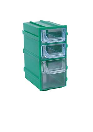 К6 зелёная, кассетница 3 ячейки прозр. лоток 49х82х100мм МИГ