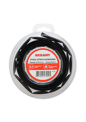 29-0016, Трубка термоусадочная ТУТ нг 4.0/2.0 черн. ролик 2.44м Rexant 29-0016 Rexant