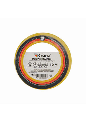 KR-09-2002, Изолента ПВХ 0,13х15мм, 10м, желтая KRANZ Kranz