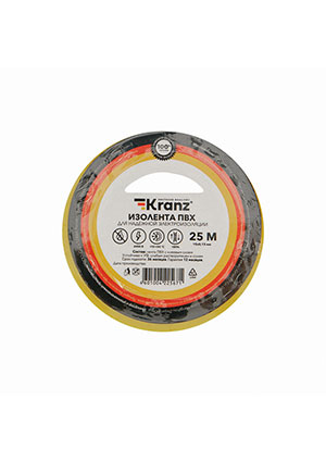 KR-09-2107, Изолента ПВХ 0,13х15мм, 25м, желто-зеленая KRANZ Kranz