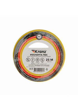 KR-09-2202, Изолента ПВХ 0,13х19мм, 25м, желтая KRANZ Kranz