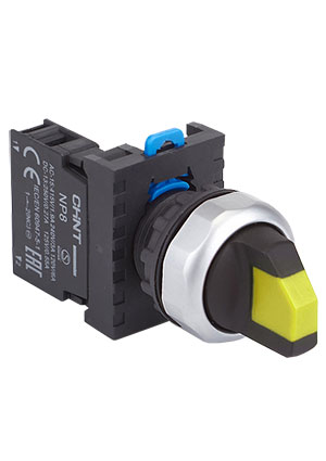 667681, Переключатель подсвет. NP8-11XD/225, 2 полож. самовозв. 90град, желт., AC110-230В, 1НО+1НЗ, CHINT